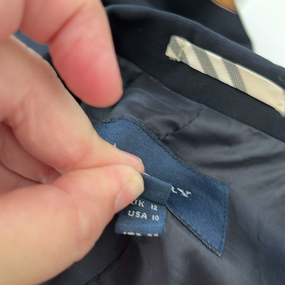 Burberry London Silver Enamel Button Navy Wool Stretch Blue Blazer - Picture 9 of 11